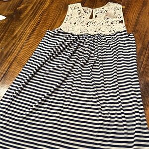 Allen B. By Allen Schwartz Navy and White Striped Dress with Lace